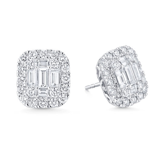 4.0 TCW Baguette & Round Moissanite Diamond Halo Earrings