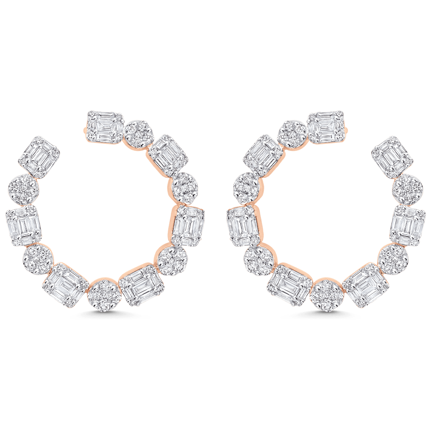 2.57 TCW Round & Baguette Moissanite Diamond Hoop Earrings