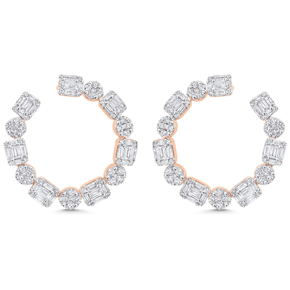 2.57 TCW Round & Baguette Moissanite Diamond Hoop Earrings