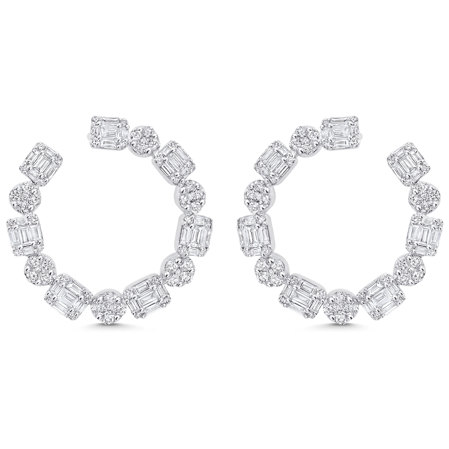 2.57 TCW Round & Baguette Moissanite Diamond Hoop Earrings