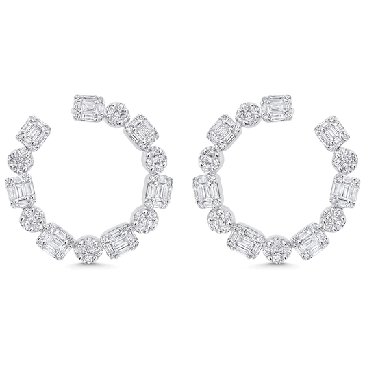 2.57 TCW Round & Baguette Moissanite Diamond Hoop Earrings