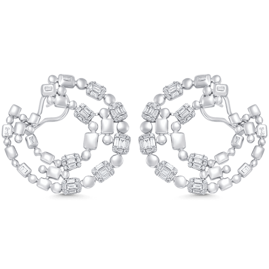 1.99 TCW Round & Baguette Moissanite Diamond Statement Hoops Earrings