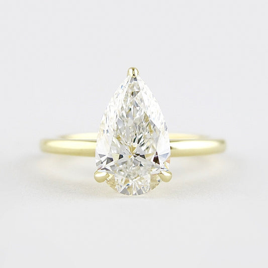 1.50CT Pear Cut Hidden Halo Moissanite Solitaire Engagement Ring