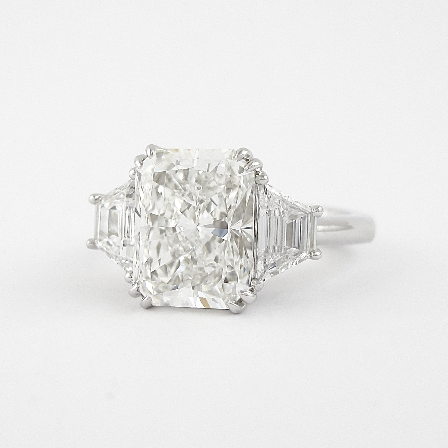 2.50CT Radiant Cut Trapezoid Moissanite 3 Stone Engagement Ring