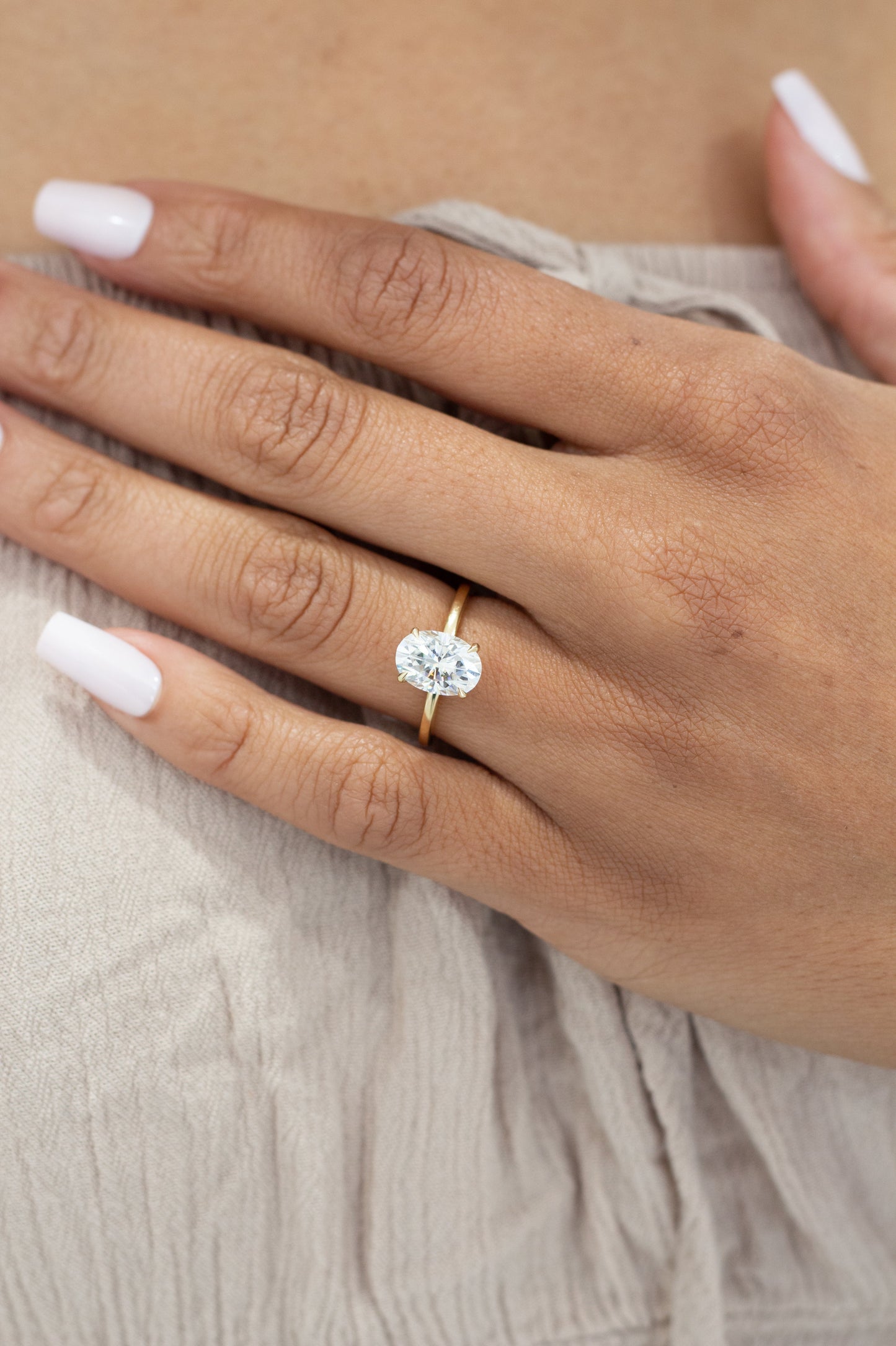 1.80 CT Oval Moissanite Hidden Halo Engagement Ring