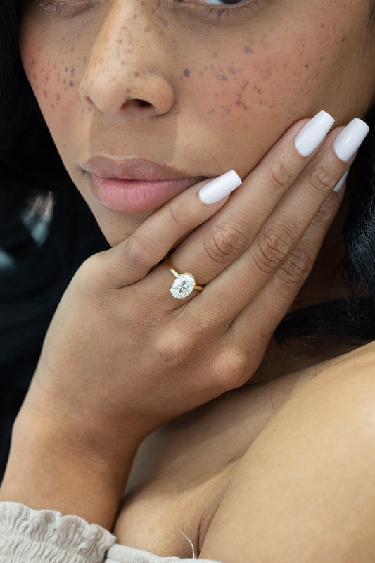1.80 CT Oval Moissanite Hidden Halo Engagement Ring