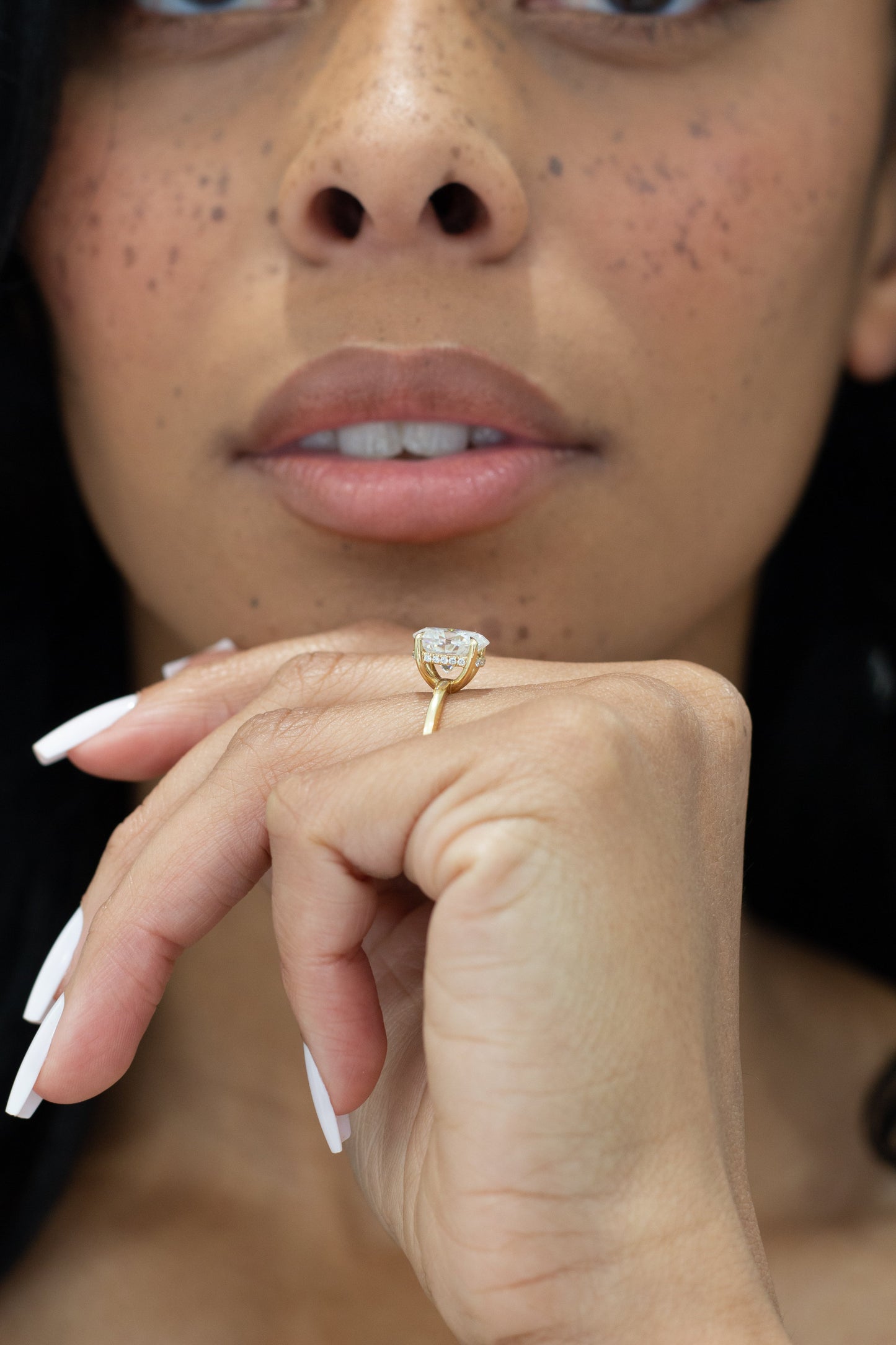 1.80 CT Oval Moissanite Hidden Halo Engagement Ring