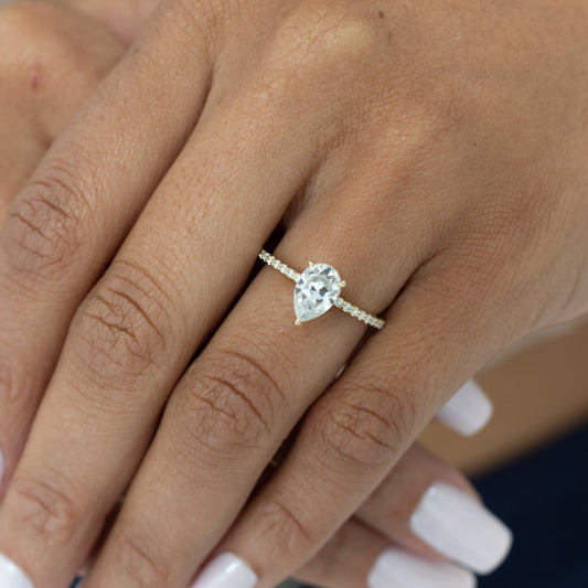 1.0 CT Pear Moissanite Pave Moissanite Engagement Ring