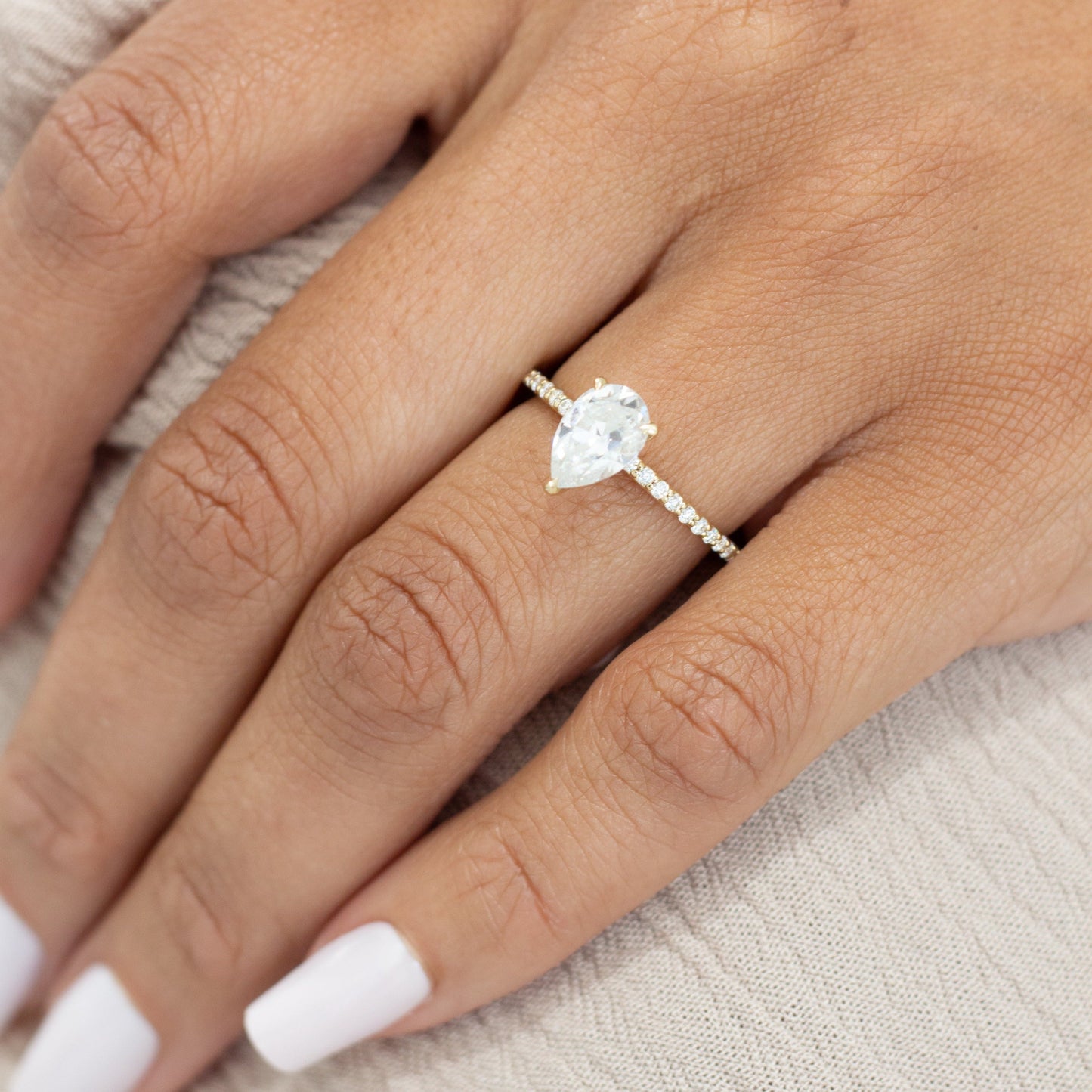 1.0 CT Pear Moissanite Pave Moissanite Engagement Ring