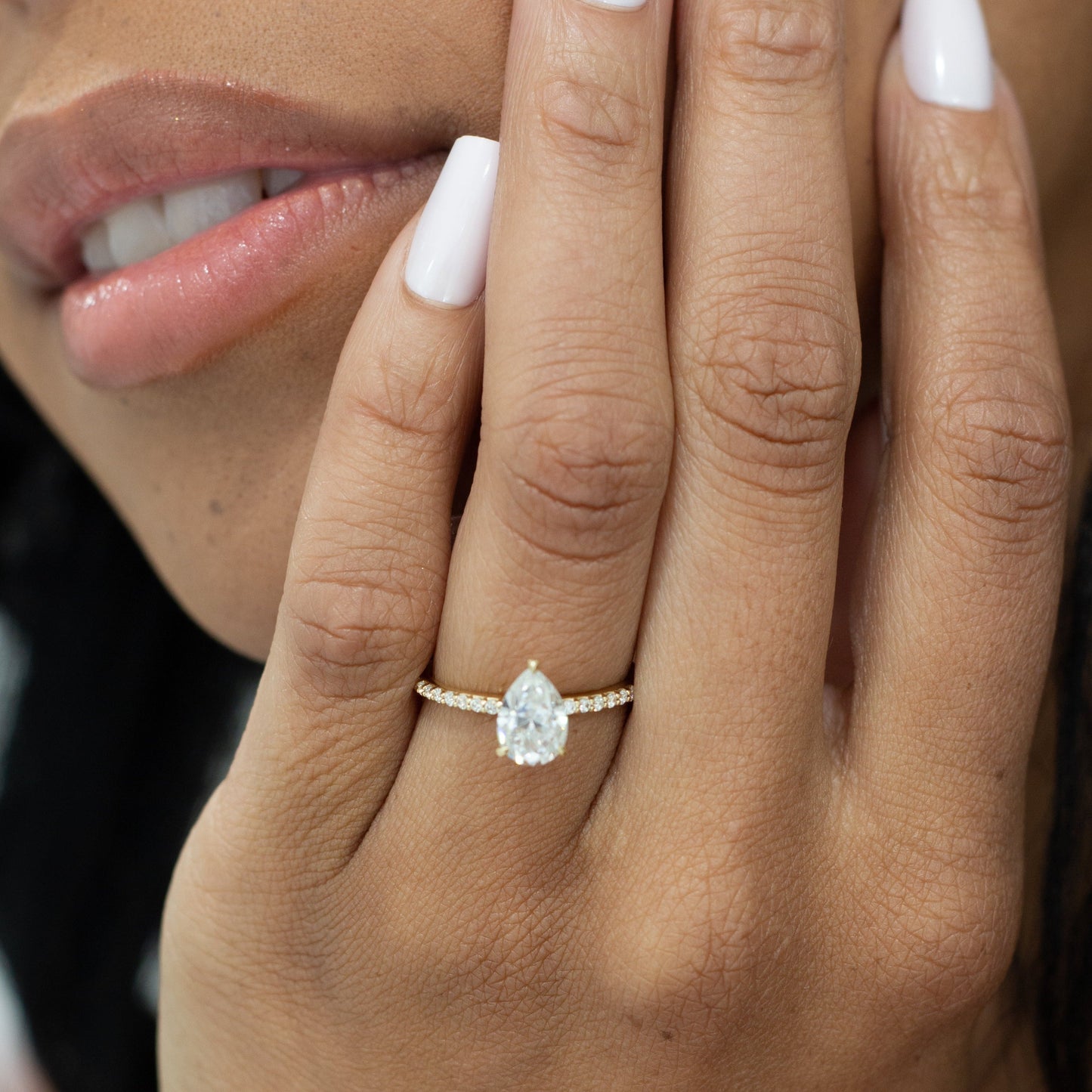 1.0 CT Pear Moissanite Pave Moissanite Engagement Ring