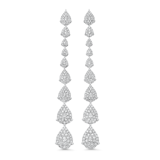 2.18 TCW Pear & Round Moissanite Diamond Long Drop Earrings