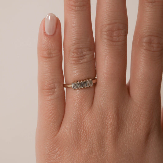 0.42ct 7 Stone Baguette Cut Moissanite Diamond Wedding Band