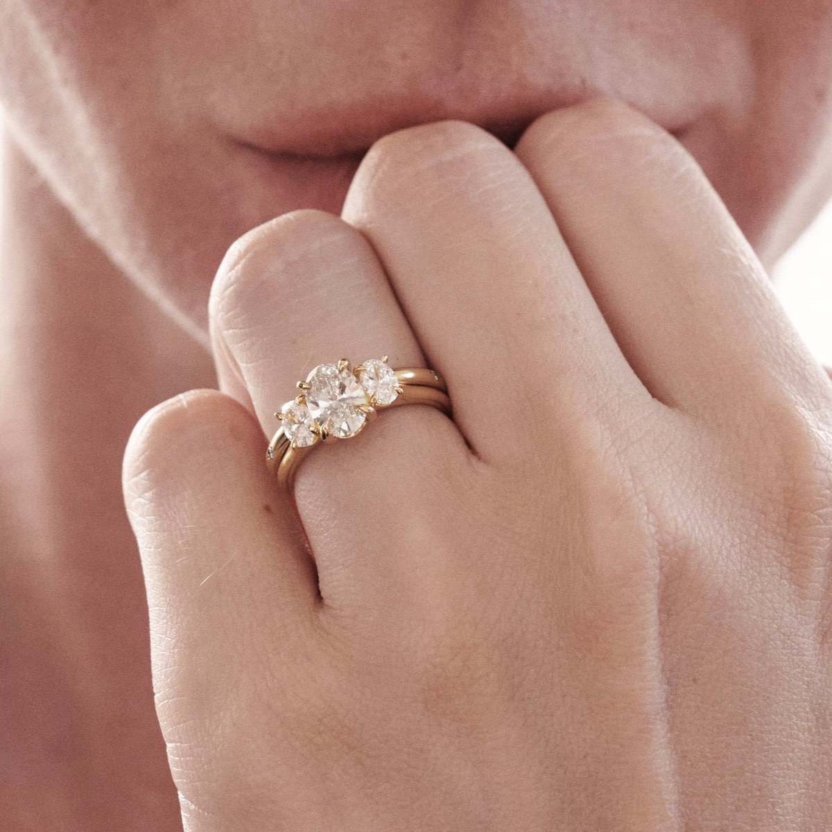 1.0 CT Oval Moissanite Three Stone Style Engagement Ring