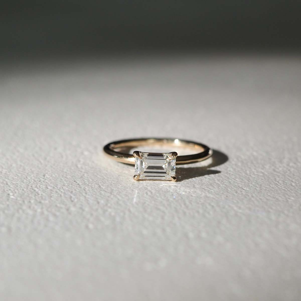 1.0 CT East West Emerald Moissanite Solitaire Engagement Ring