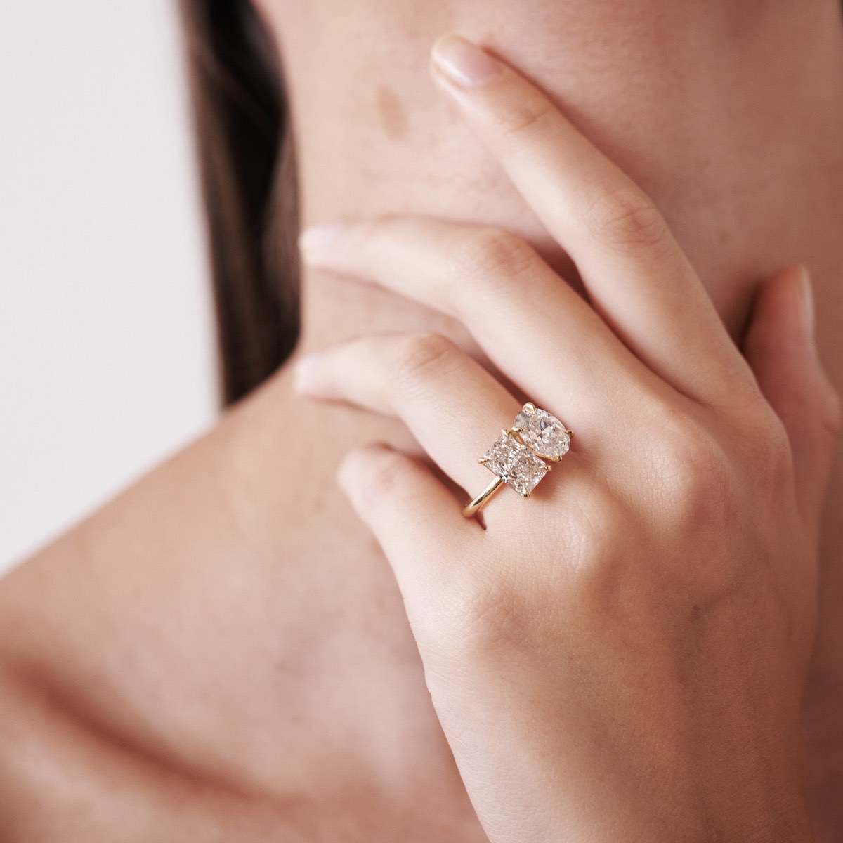 2.0 CT Oval & Radiant Moissanite Two Stone Style Engagement Ring