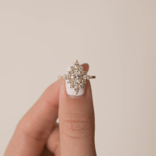 0.75ct Oval Cut Moissanite Cluster Diamond Engagement Ring