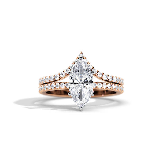 1.50 CT Marquise Moissanite Hidden Halo & Pave Bridal Ring Set