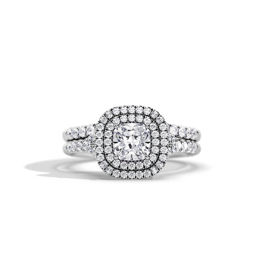 1.0 CT Cushion Moissanite Halo & Pave Style Bridal Ring Set