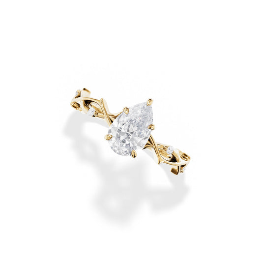 1.50 CT Pear Cut Moissanite Twig Style Engagement Ring