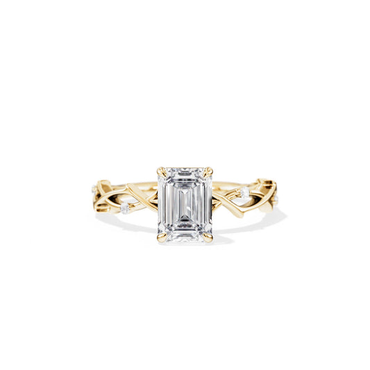 1.75 CT Emerald Cut Moissanite Twig Style Engagement Ring