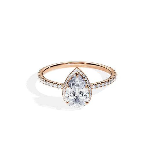 1.50 CT Pear Cut Moissanite Double Hidden Halo & Pave Engagement Ring