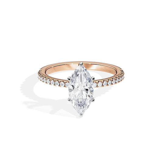 1.50 CT Marquise Moissanite Hidden Halo & Pave Engagement Ring