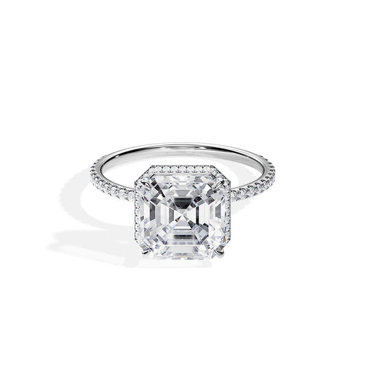 3.20 CT Asscher Cut Moissanite Hidden Halo & Pave Engagement Ring