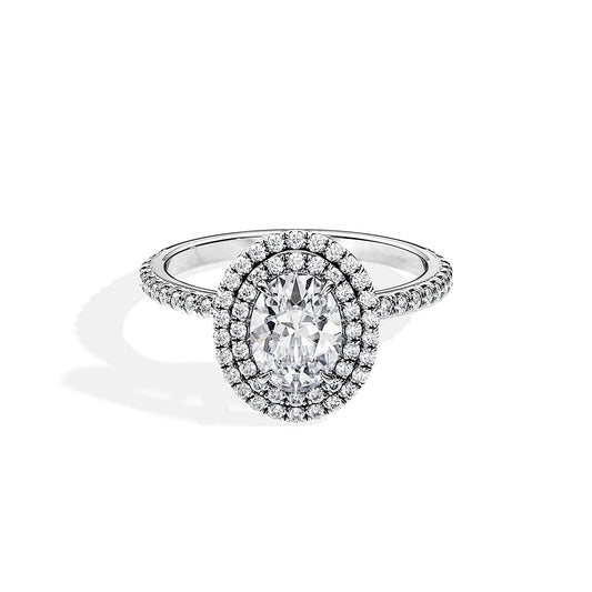 1.0 CT Oval Cut Moissanite Double Halo & Pave Engagement Ring