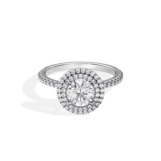 1.0 CT Round Cut Moissanite Double Halo & Pave Engagement Ring