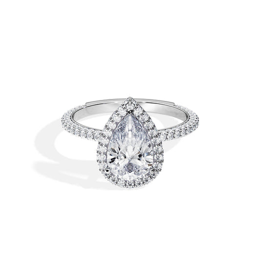 1.50 CT Pear Cut Moissanite Halo & Double Pave Engagement Ring