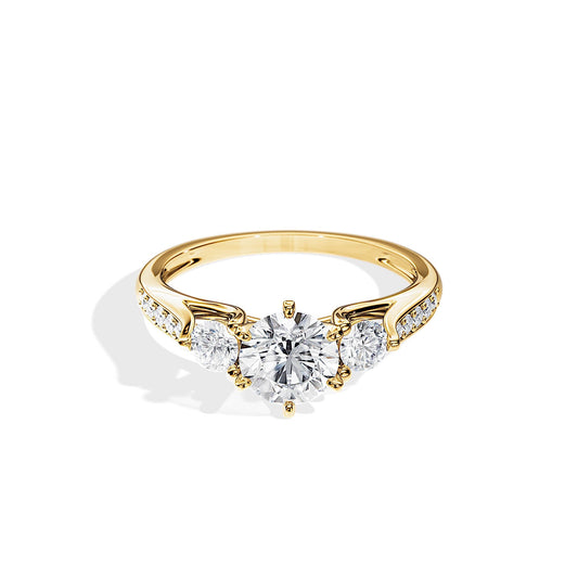 1.0 CT Three Stone Round Cut Moissanite Pave Engagement Ring
