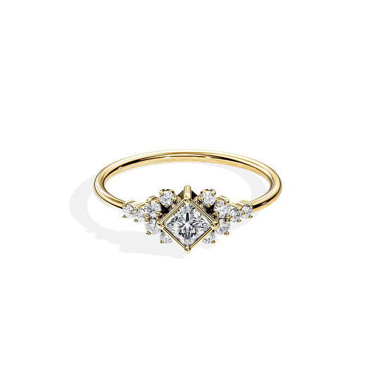0.40 CT Princess Cut Moissanite Cluster Style Engagement Ring