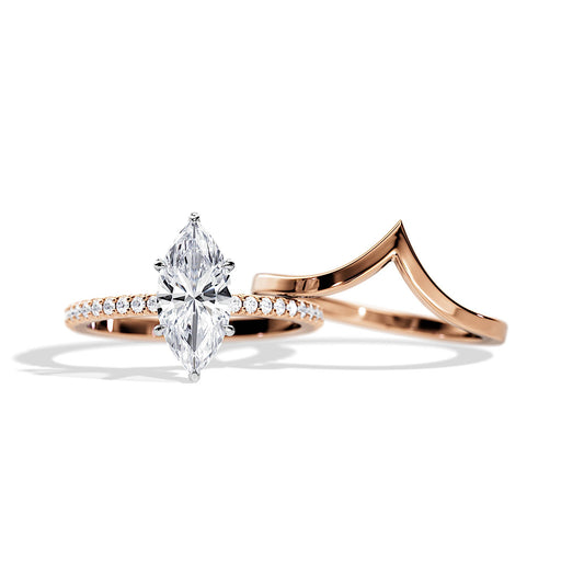 1.50 CT Marquise Moissanite Hidden Halo & Pave Setting Bridal Ring Set
