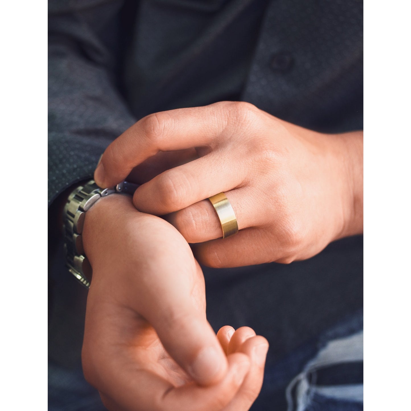 Satin-Finish Stone Setting White Gold Men's Band