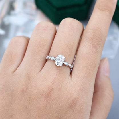 1.33 CT Oval Shaped Moissanite Pave Setting Engagement Ring