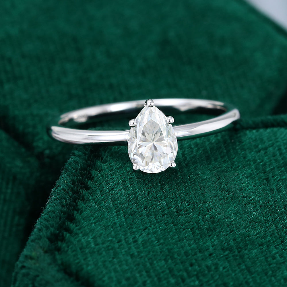 1.0 CT Pear Shaped Moissanite Solitaire Engagement Ring