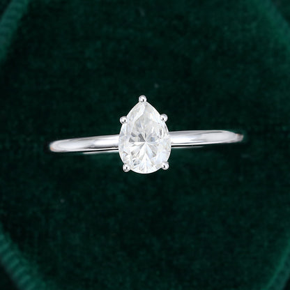 1.0 CT Pear Shaped Moissanite Solitaire Engagement Ring