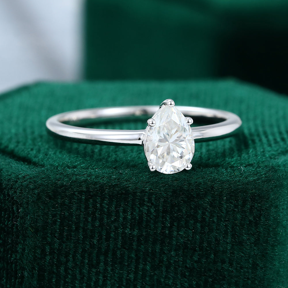 1.0 CT Pear Shaped Moissanite Solitaire Engagement Ring