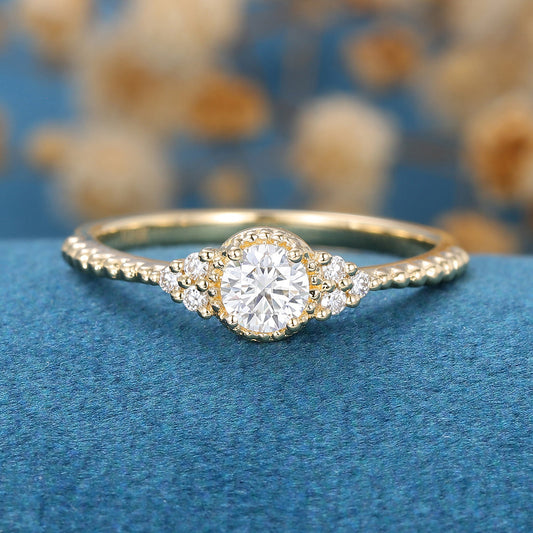 0.22 CT Round Shaped Moissanite Cluster Engagement Ring