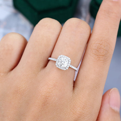 0.96 CT Cushion Shaped Moissanite Halo Engagement Ring