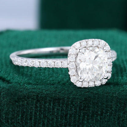 0.96 CT Cushion Shaped Moissanite Halo Engagement Ring