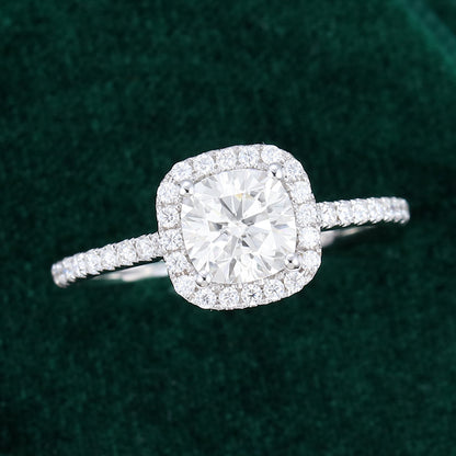 0.96 CT Cushion Shaped Moissanite Halo Engagement Ring