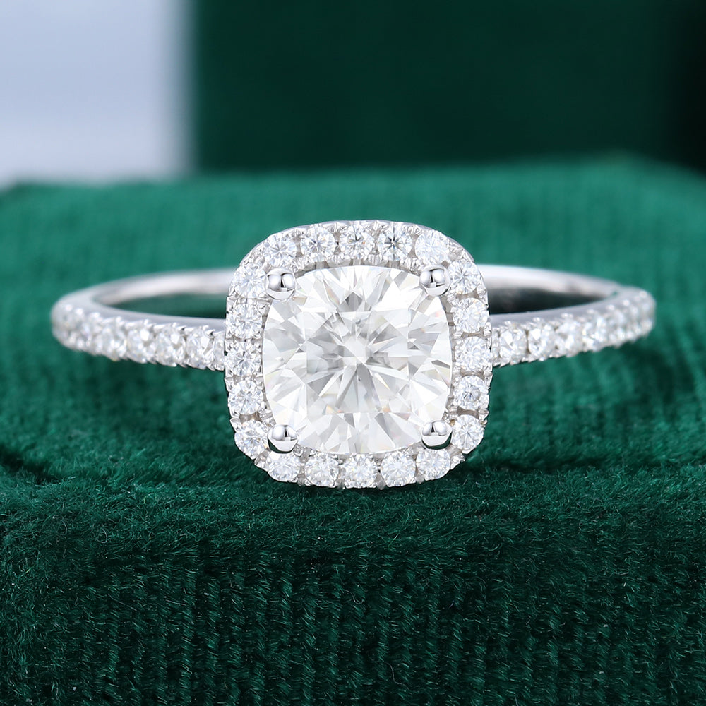 0.96 CT Cushion Shaped Moissanite Halo Engagement Ring