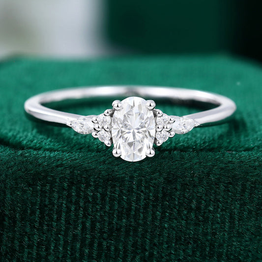 0.43 CT Oval Shaped Moissanite Cluster Engagement Ring