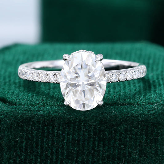 1.91 CT Oval Shaped Moissanite Hidden Halo Setting Engagement Ring