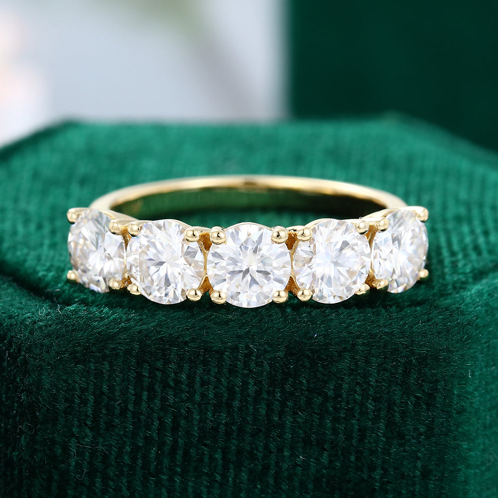 2.15 CT Round Moissanite Five Stone Wedding Band