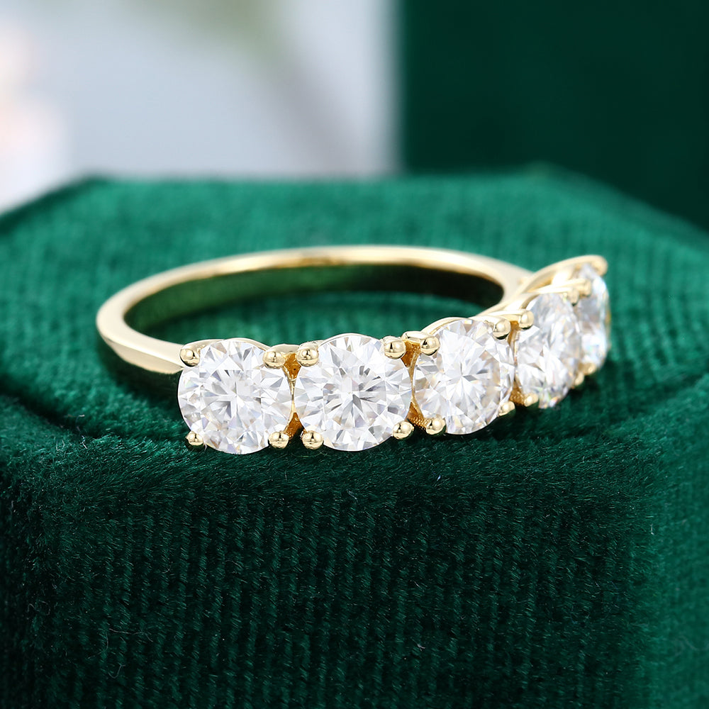 2.15 CT Round Moissanite Five Stone Wedding Band