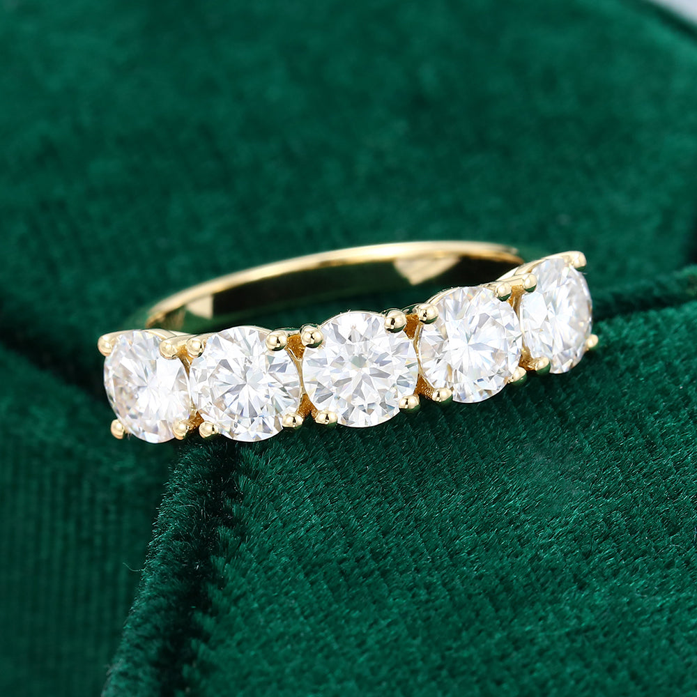 2.15 CT Round Moissanite Five Stone Wedding Band