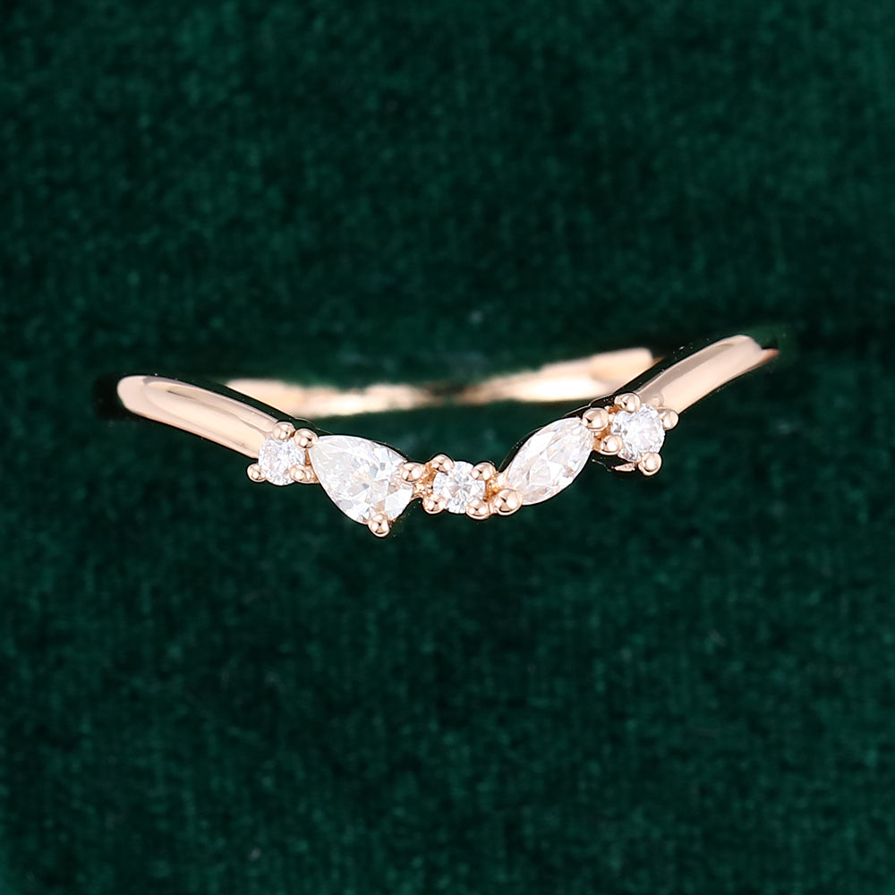 0.30 CT Round, Pear & Marquise Moissanite Curved Wedding Band