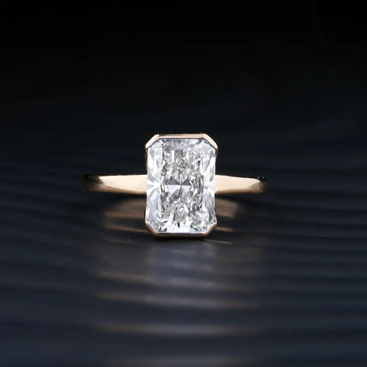 2.0 CT Radiant Cut Moissanite Half Bezel Set Engagement Ring